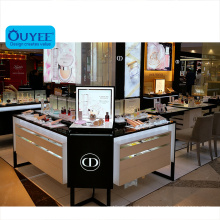 Cosmetic Booth Design Display Furniture Wooden Makeup Storage Cabinet Shopping Mall Makeup Kiosk Luxury Cosmetic Kiosk